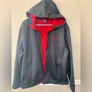 New Balance Men's Poly Knit Full Zip Hooded Jacket Gray w Red Logo Size XL